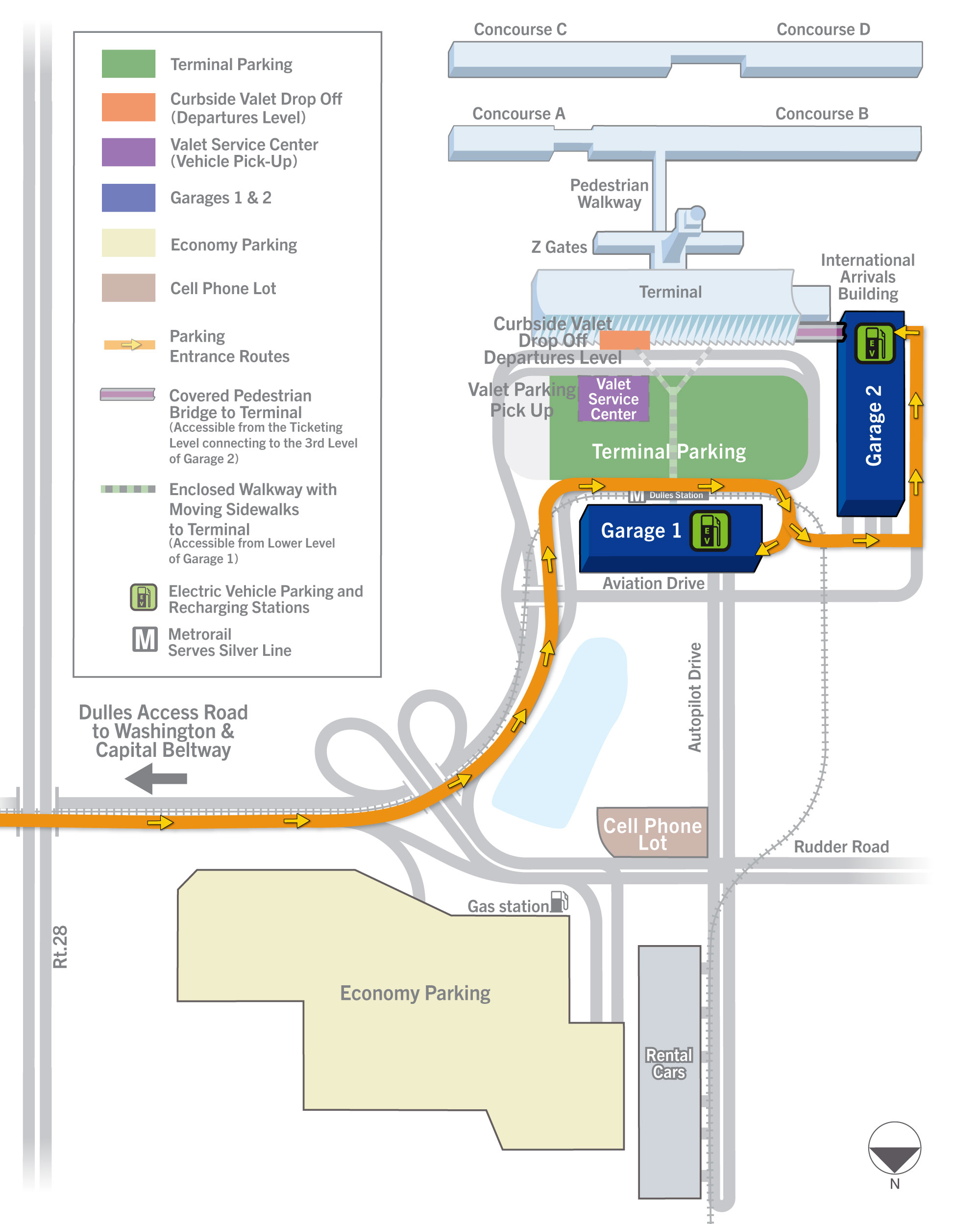 Map showing parking facility locations.